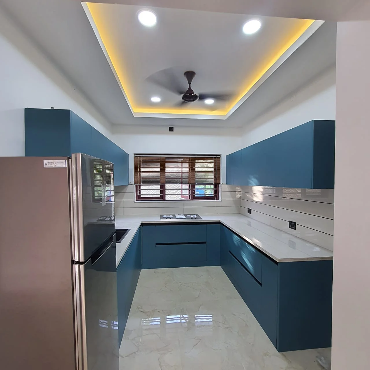 Luxury bedroom interior with upholstered headboard